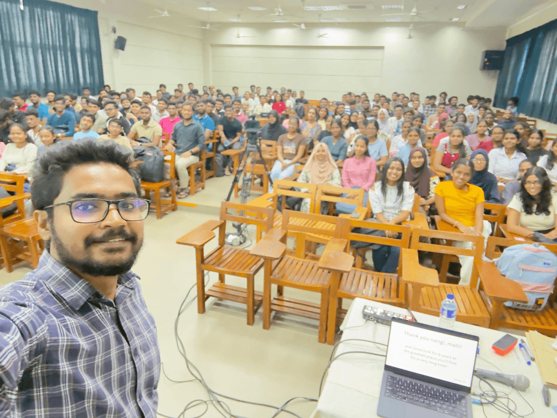 Lecture hall full of Batch 25 undergraduates during the orientation talk