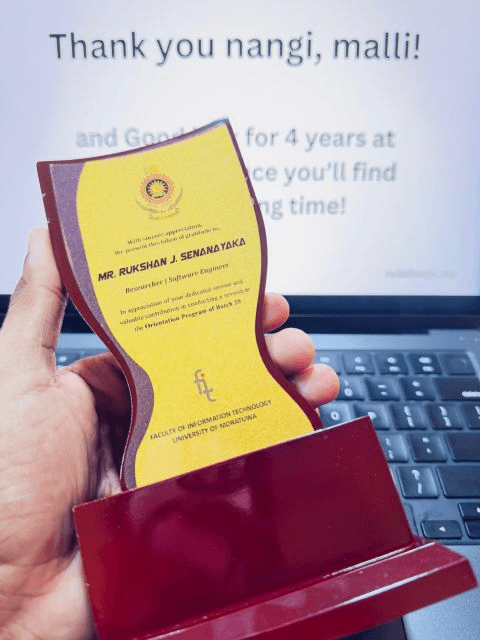 Plaque from FIT University of Moratuwa for the orientation talk
